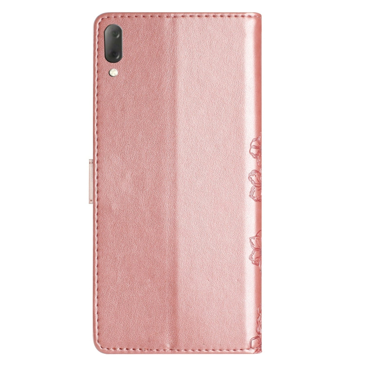 For Sony Xperia L3 Cherry Blossom Butterfly Skin Feel Embossed PU Phone Case
