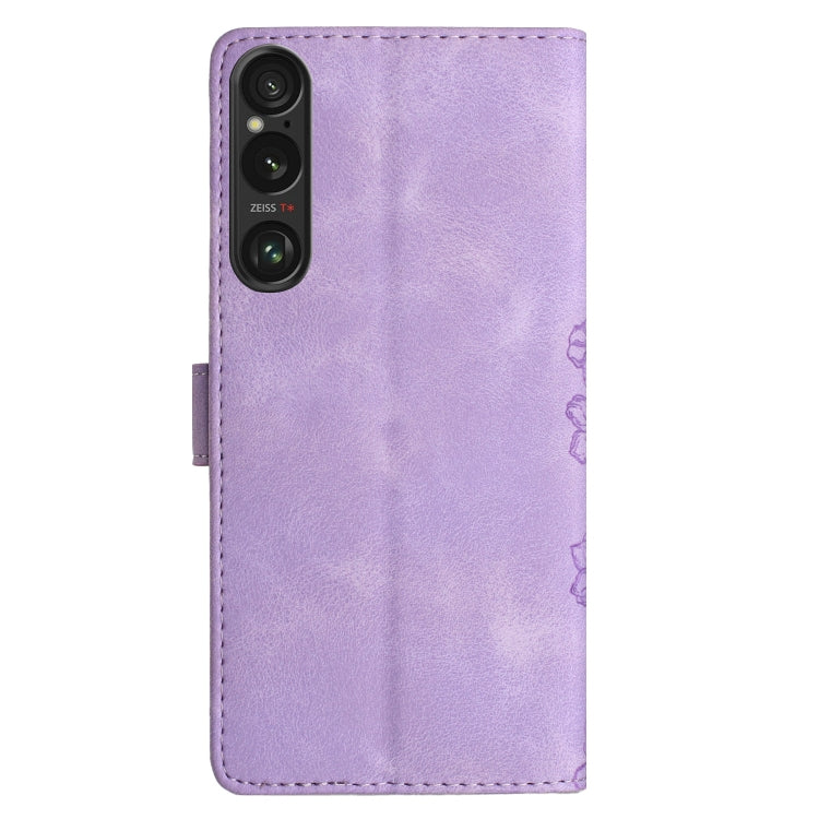 For Sony Xperia 1 VI Cherry Blossom Butterfly Skin Feel Embossed PU Phone Case