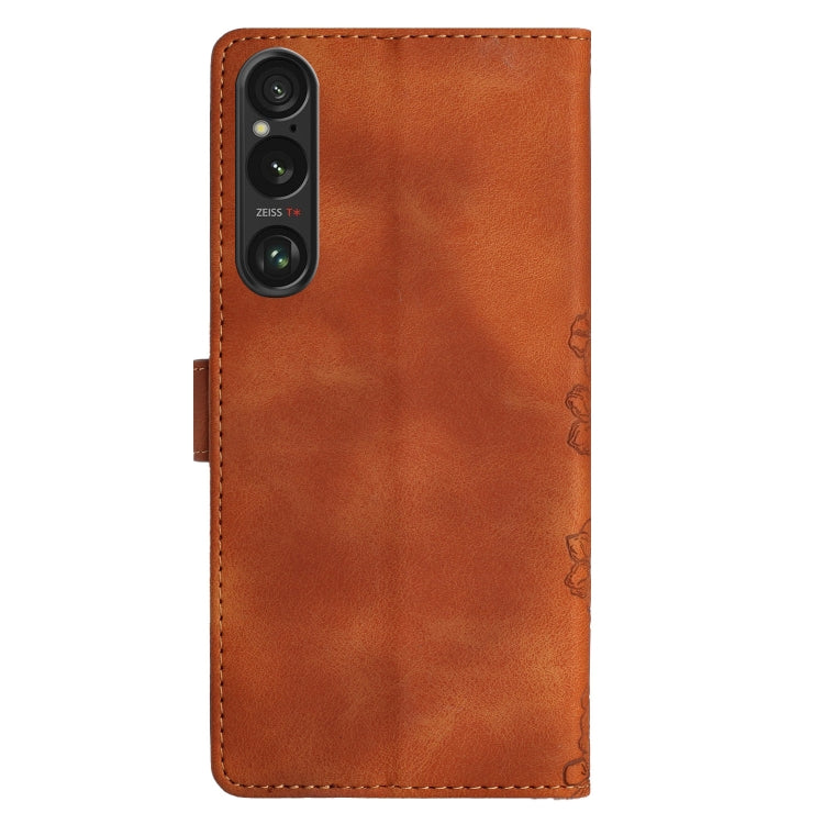 For Sony Xperia 1 VI Cherry Blossom Butterfly Skin Feel Embossed PU Phone Case