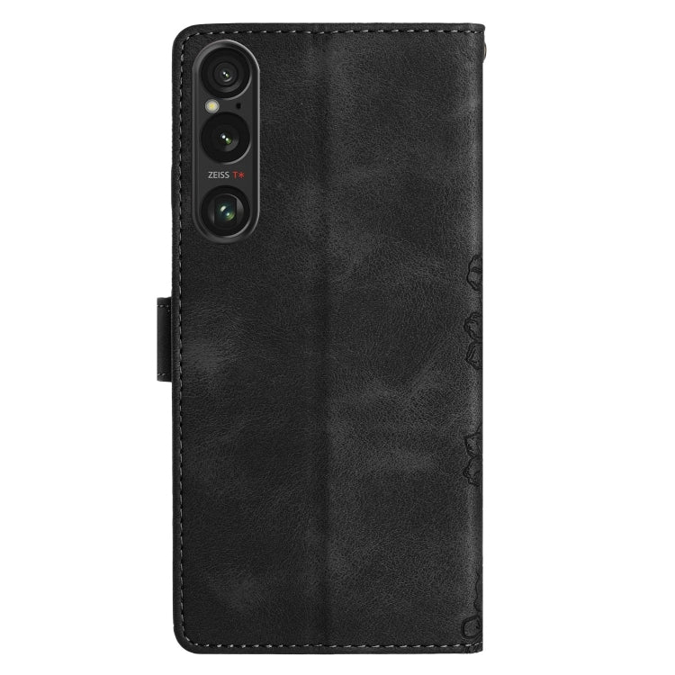 For Sony Xperia 1 VI Cherry Blossom Butterfly Skin Feel Embossed PU Phone Case