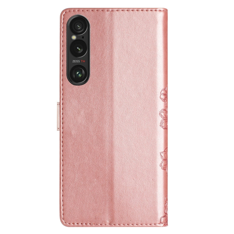 For Sony Xperia 1 VI Cherry Blossom Butterfly Skin Feel Embossed PU Phone Case