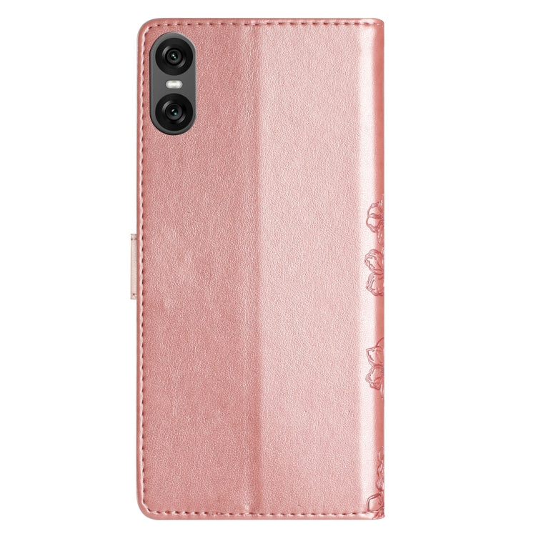 For Sony Xperia 10 VI Cherry Blossom Butterfly Skin Feel Embossed PU Phone Case