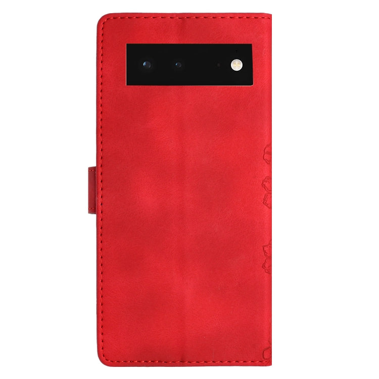 For Google Pixel 6 Cherry Blossom Butterfly Skin Feel Embossed PU Phone Case