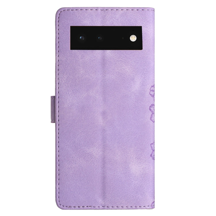 For Google Pixel 6 Cherry Blossom Butterfly Skin Feel Embossed PU Phone Case