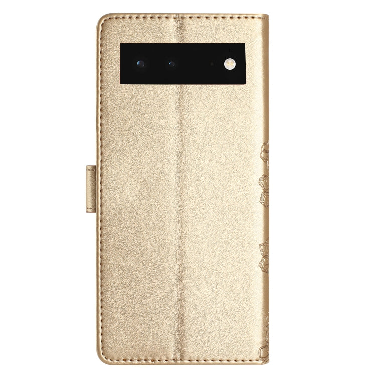For Google Pixel 6 Cherry Blossom Butterfly Skin Feel Embossed PU Phone Case