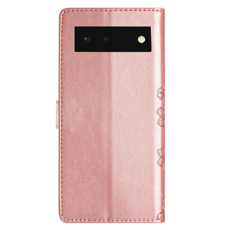 For Google Pixel 6 Cherry Blossom Butterfly Skin Feel Embossed PU Phone Case
