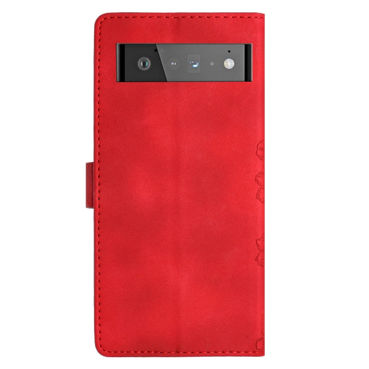 For Google Pixel 6 Pro Cherry Blossom Butterfly Skin Feel Embossed PU Phone Case