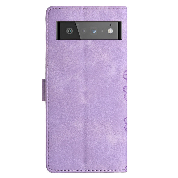 For Google Pixel 6 Pro Cherry Blossom Butterfly Skin Feel Embossed PU Phone Case