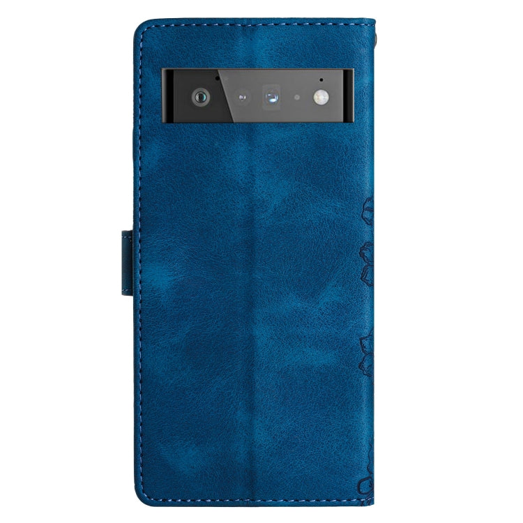 For Google Pixel 6 Pro Cherry Blossom Butterfly Skin Feel Embossed PU Phone Case
