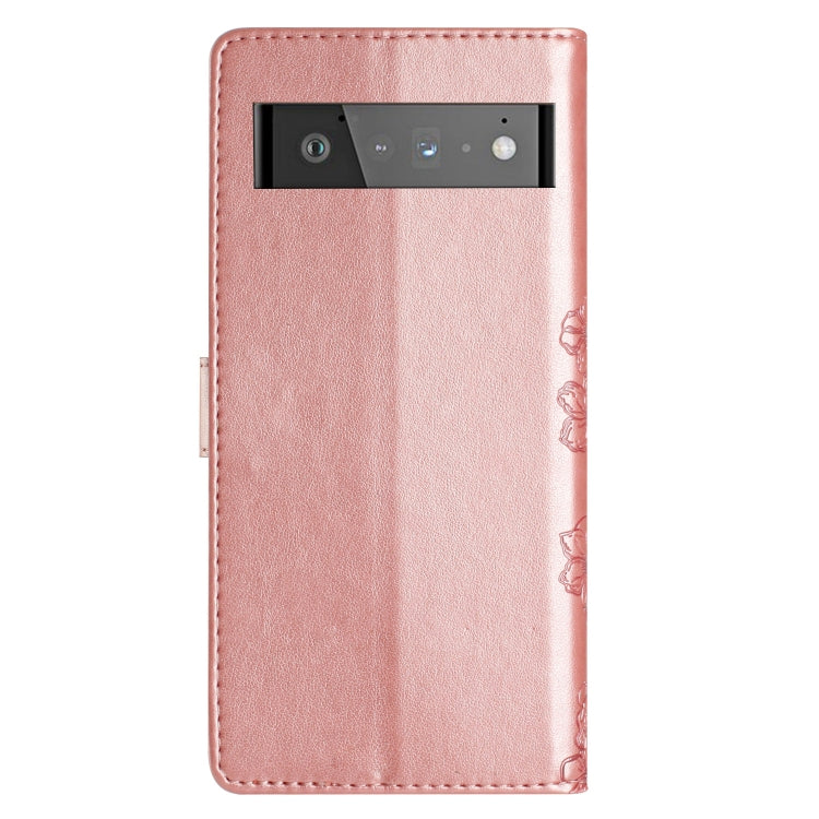 For Google Pixel 6 Pro Cherry Blossom Butterfly Skin Feel Embossed PU Phone Case