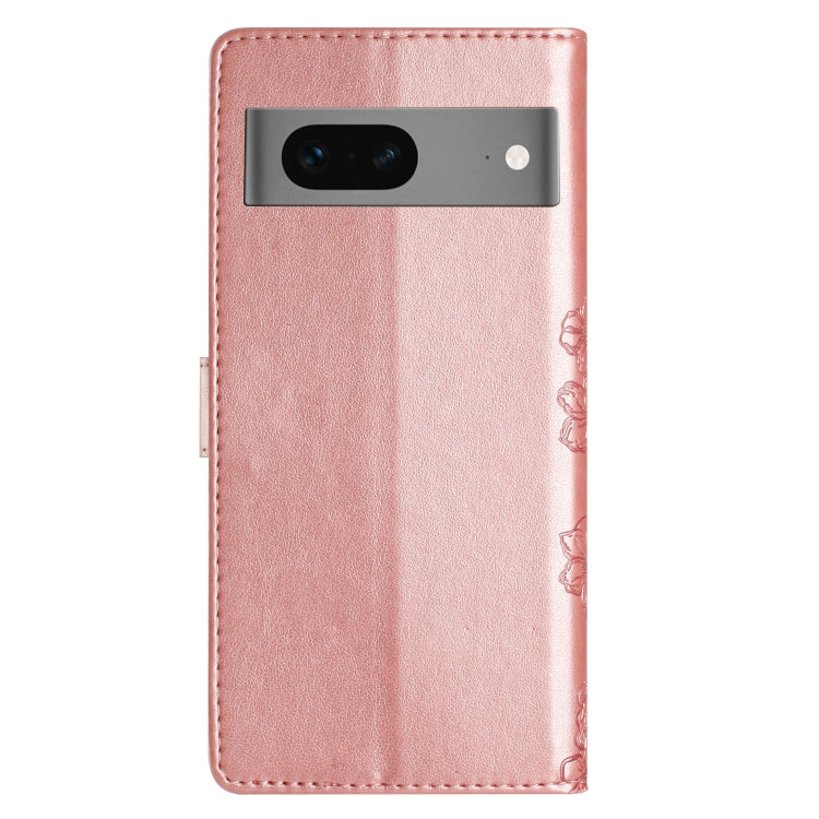 For Google Pixel 7 5G Cherry Blossom Butterfly Skin Feel Embossed PU Phone Case