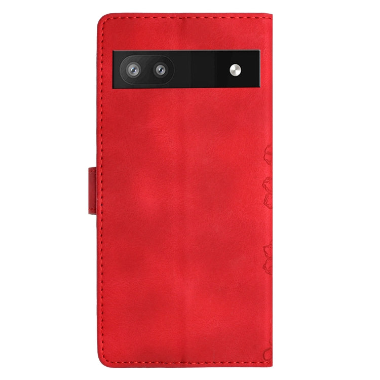For Google Pixel 7a Cherry Blossom Butterfly Skin Feel Embossed PU Phone Case
