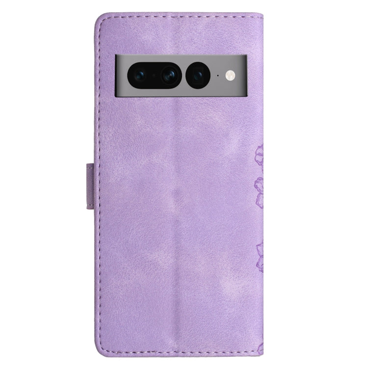 For Google Pixel 7 Pro 5G Cherry Blossom Butterfly Skin Feel Embossed PU Phone Case