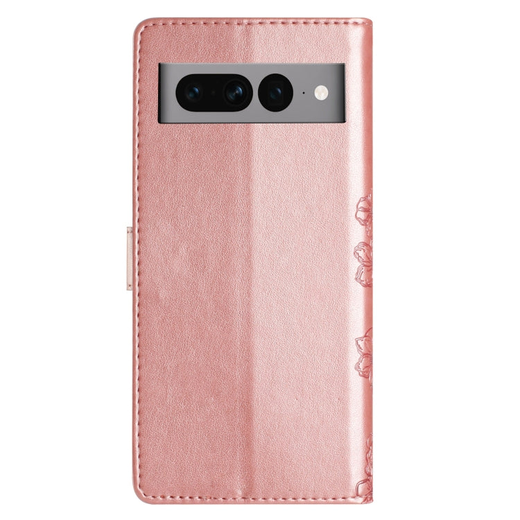 For Google Pixel 7 Pro 5G Cherry Blossom Butterfly Skin Feel Embossed PU Phone Case
