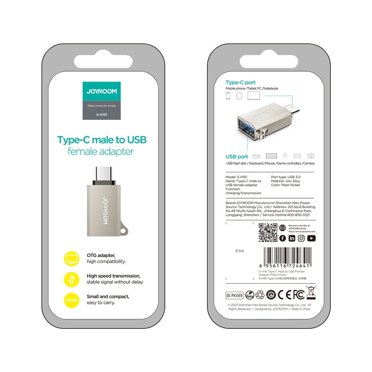 JOYROOM S-H151 Upgraded Version USB-C / Type-C Male c 3.0 Female OTG Adapter - Pearl Nickel