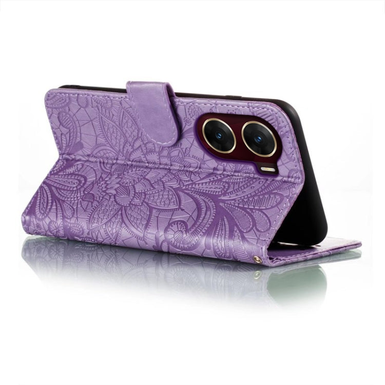 For vivo V29E Lace Flower Embossing Flip Leather Phone Case