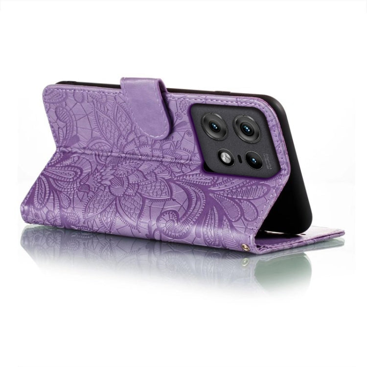 For Motorola Edge 50 Pro Lace Flower Embossing Flip Leather Phone Case