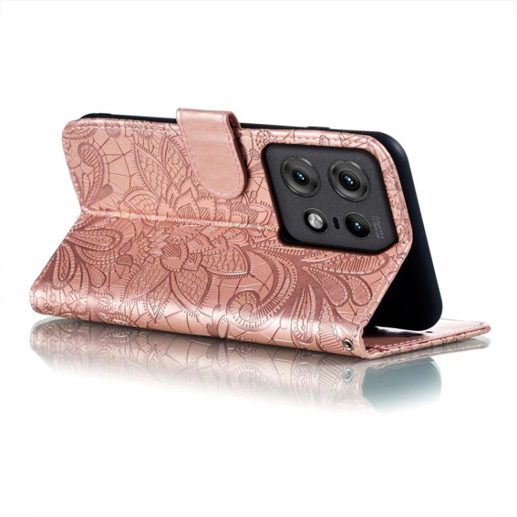 For Motorola Edge 50 Pro Lace Flower Embossing Flip Leather Phone Case