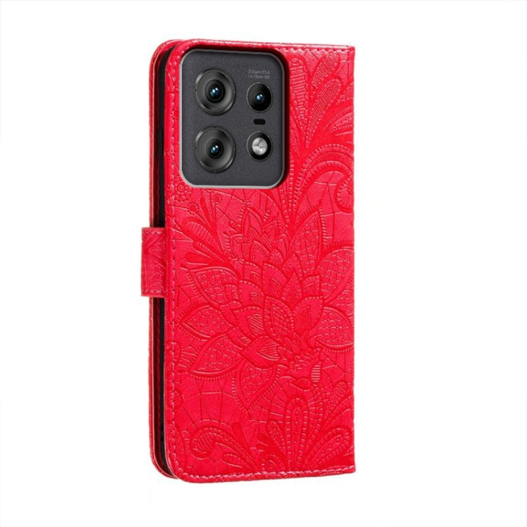 For Motorola Edge 50 Pro Lace Flower Embossing Flip Leather Phone Case