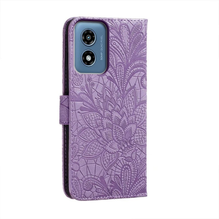For Motorola Moto G Play 2024 Lace Flower Embossing Flip Leather Phone Case