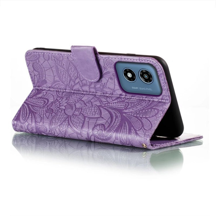 For Motorola Moto G Play 2024 Lace Flower Embossing Flip Leather Phone Case