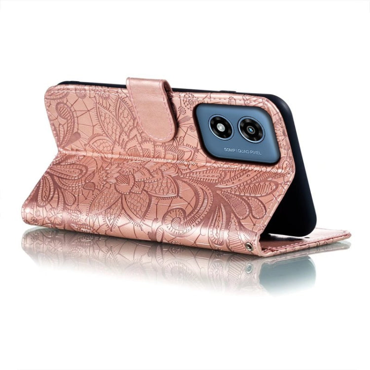 For Motorola Moto G Play 2024 Lace Flower Embossing Flip Leather Phone Case
