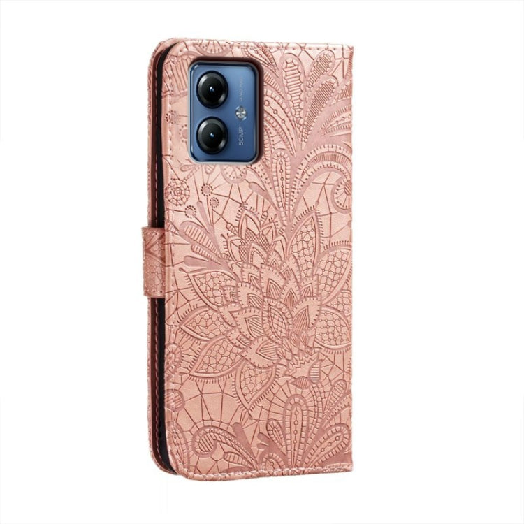 For Motorola Moto G14 Lace Flower Embossing Flip Leather Phone Case