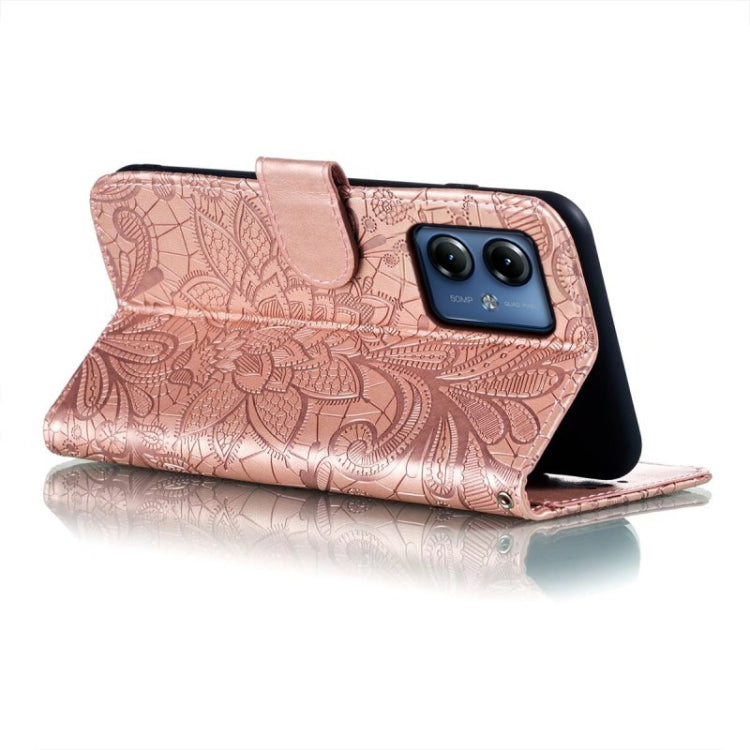 For Motorola Moto G14 Lace Flower Embossing Flip Leather Phone Case