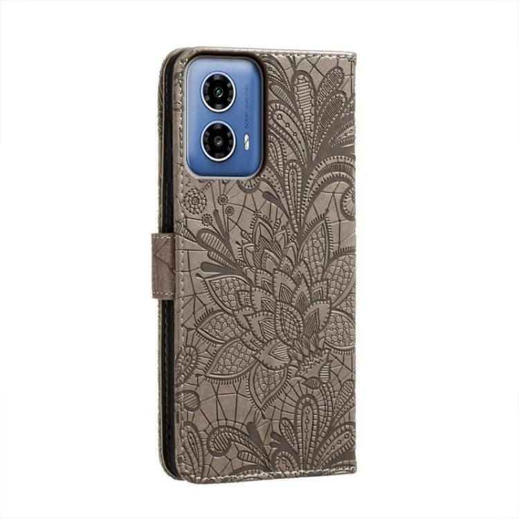 For Motorola Moto G34 Lace Flower Embossing Flip Leather Phone Case