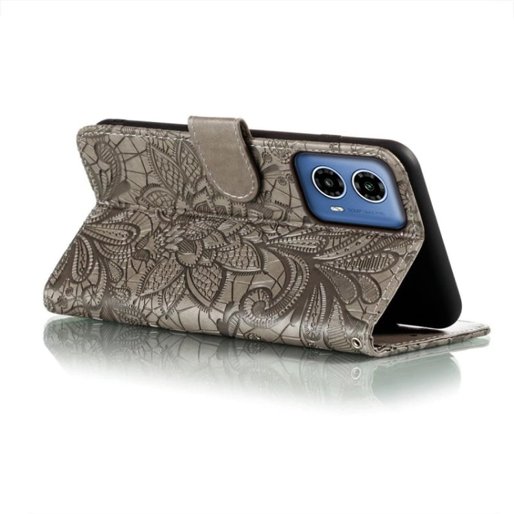For Motorola Moto G34 Lace Flower Embossing Flip Leather Phone Case