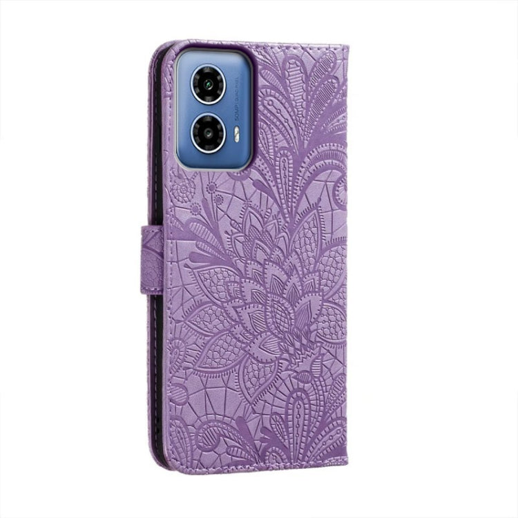 For Motorola Moto G34 Lace Flower Embossing Flip Leather Phone Case