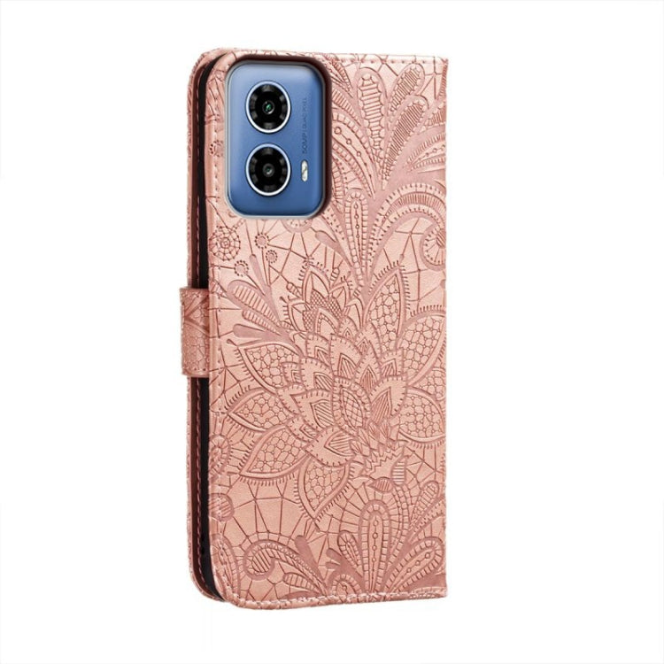 For Motorola Moto G34 Lace Flower Embossing Flip Leather Phone Case