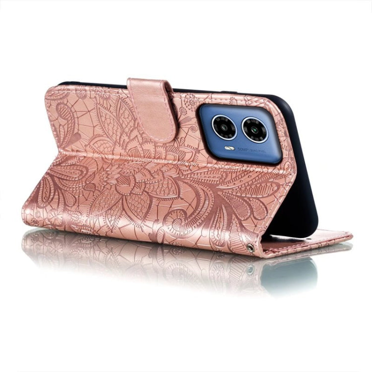 For Motorola Moto G34 Lace Flower Embossing Flip Leather Phone Case