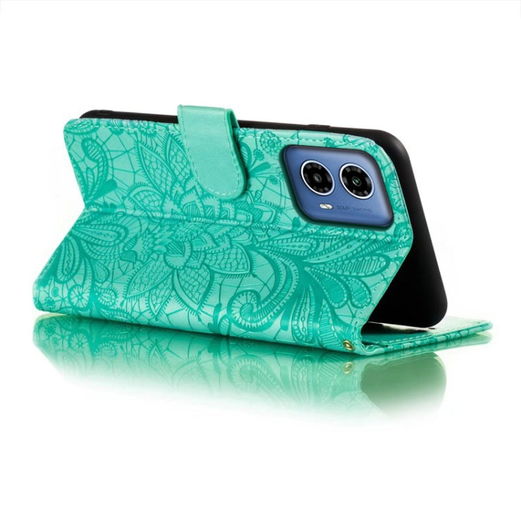 For Motorola Moto G34 Lace Flower Embossing Flip Leather Phone Case