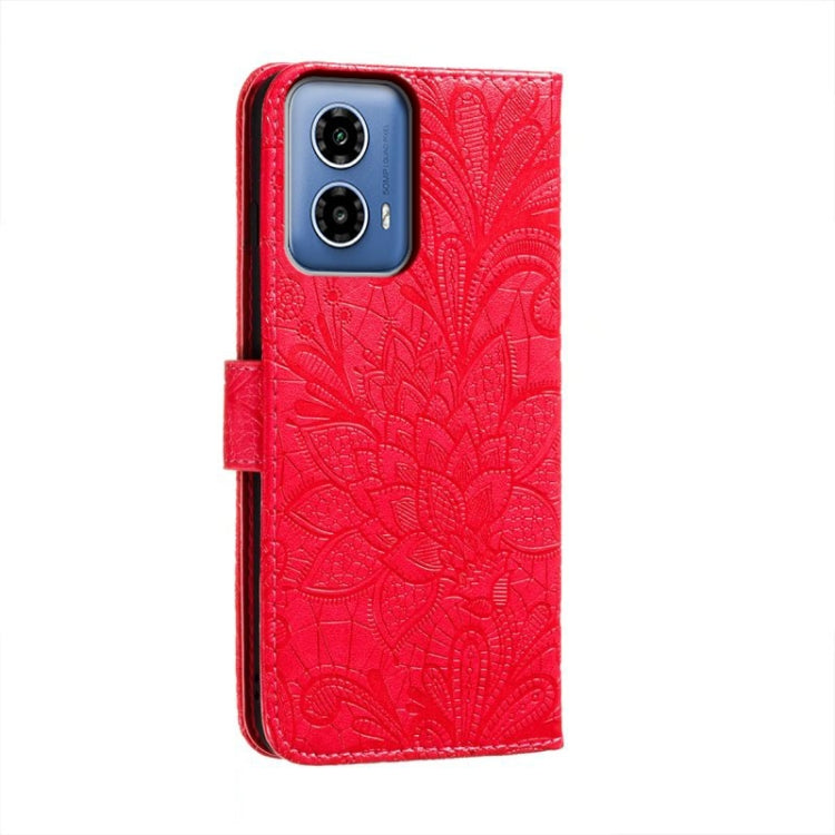 For Motorola Moto G34 Lace Flower Embossing Flip Leather Phone Case