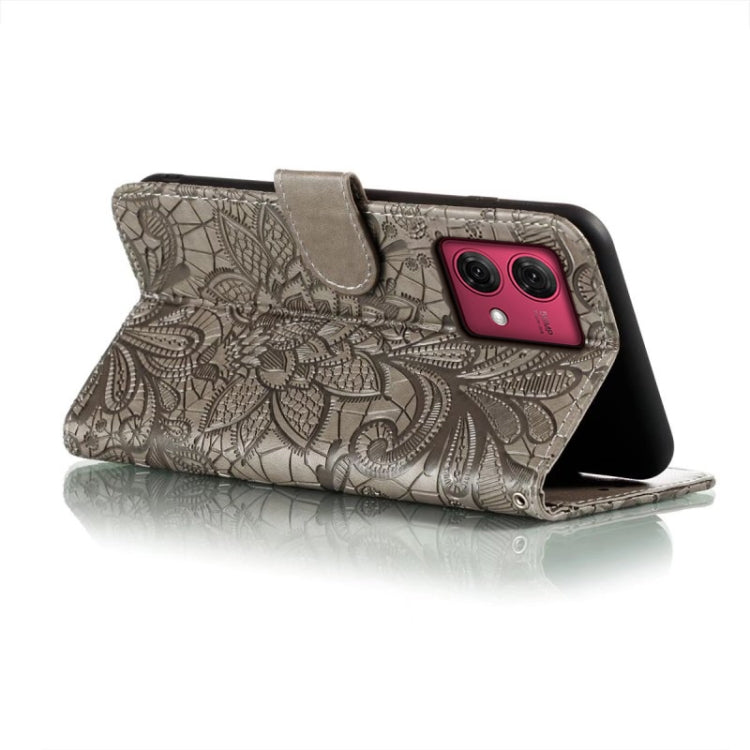 For Motorola Moto G84 Lace Flower Embossing Flip Leather Phone Case