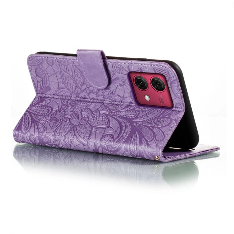 For Motorola Moto G84 Lace Flower Embossing Flip Leather Phone Case