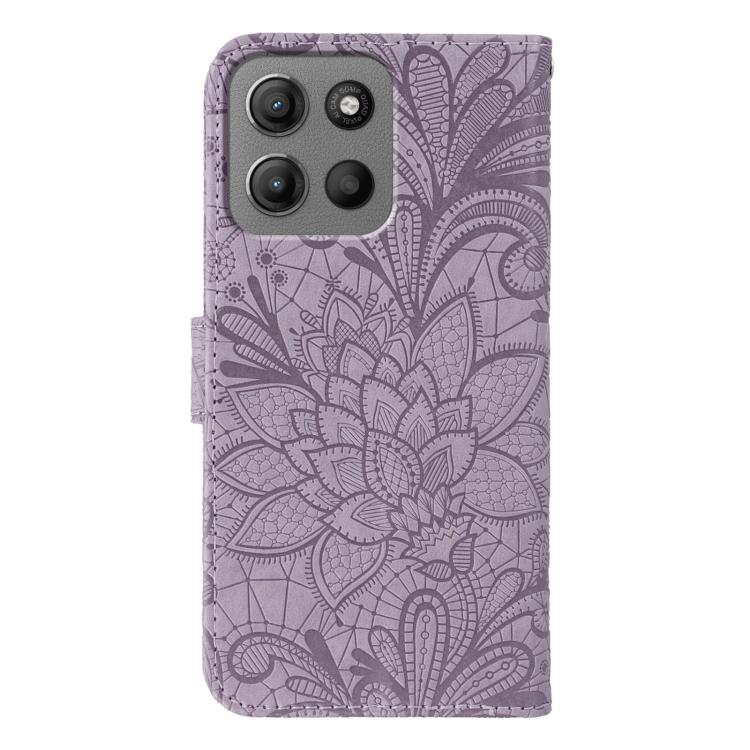 For Motorola Moto G15 Lace Flower Embossing Flip Leather Phone Case
