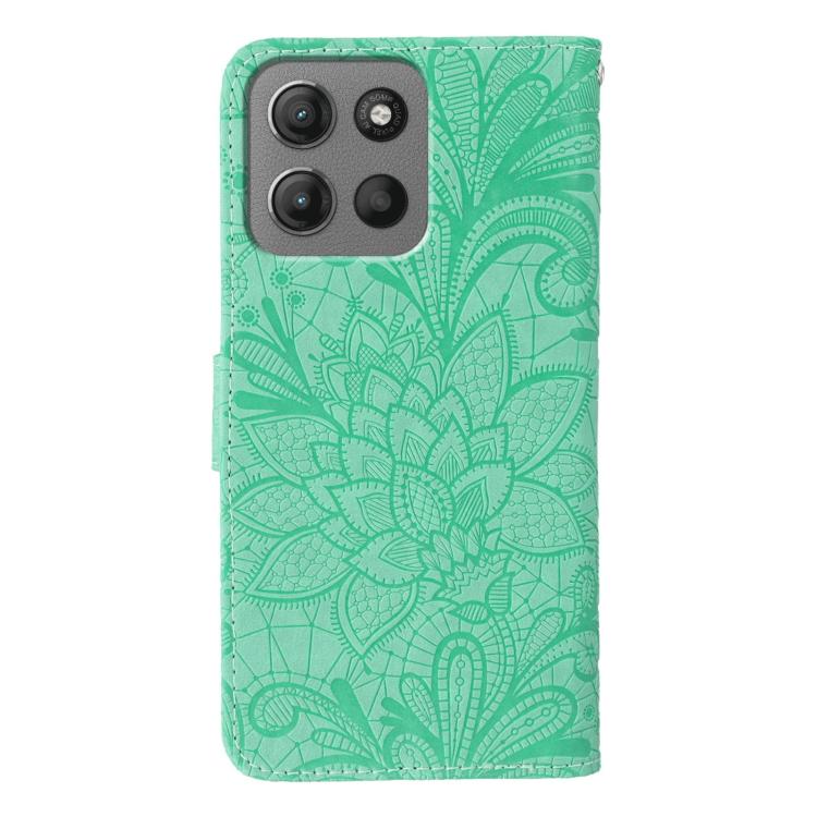 For Motorola Moto G15 Lace Flower Embossing Flip Leather Phone Case