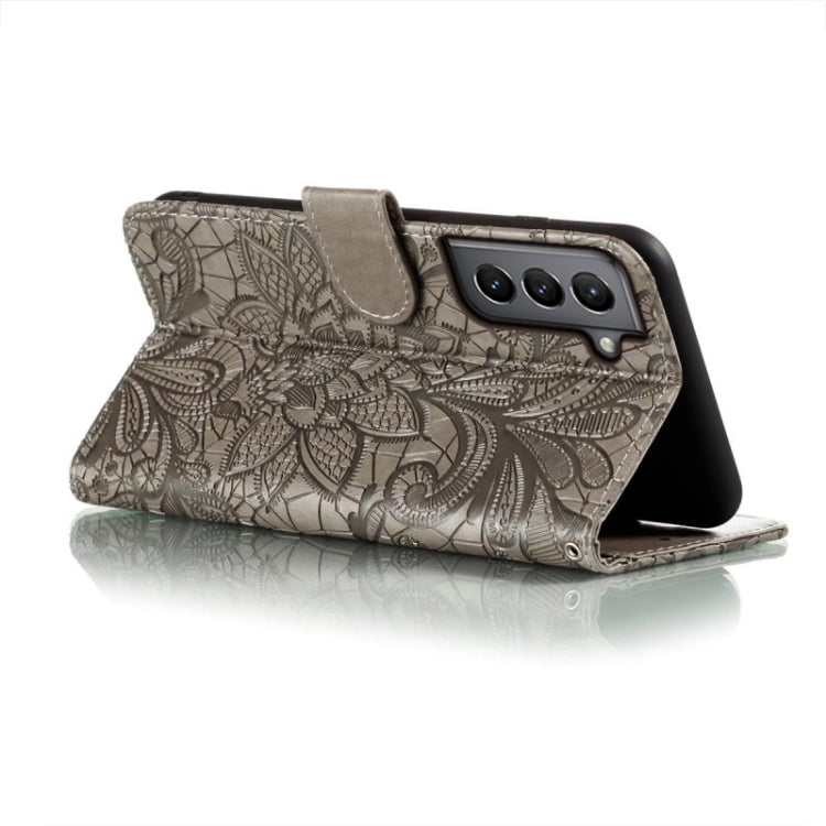 For Samsung Galaxy S21 Lace Flower Embossing Flip Leather Phone Case