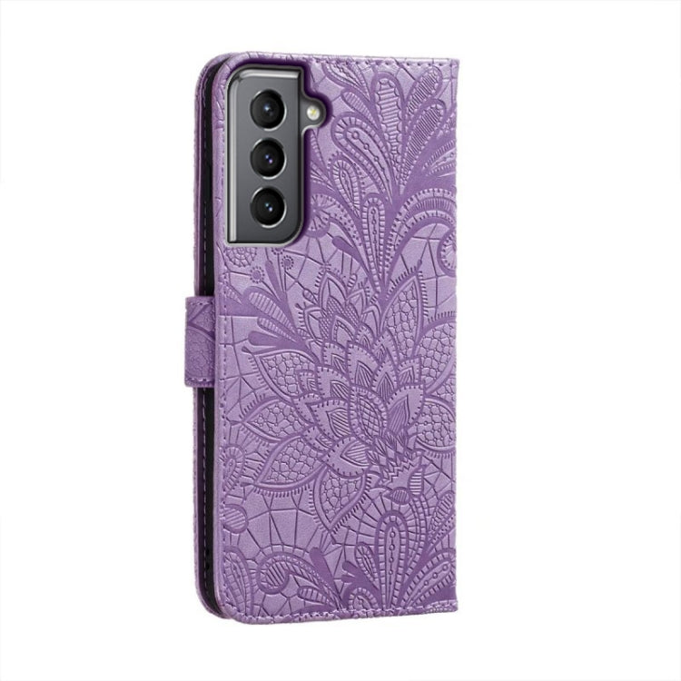 For Samsung Galaxy S21 Lace Flower Embossing Flip Leather Phone Case