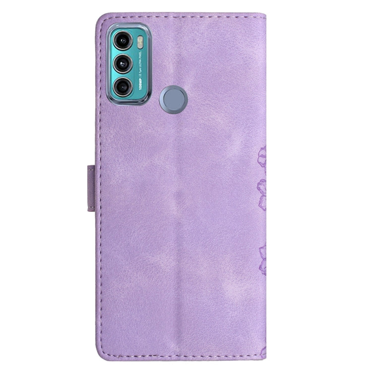 For Motorola Moto G40 Fusion Cherry Blossom Butterfly Skin Feel Embossed PU Phone Case