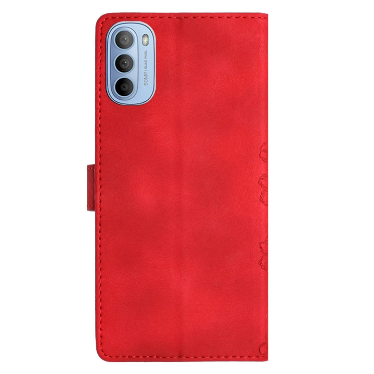 For Motorola Moto G62 5G Cherry Blossom Butterfly Skin Feel Embossed PU Phone Case