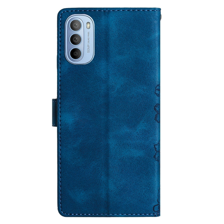 For Motorola Moto G62 5G Cherry Blossom Butterfly Skin Feel Embossed PU Phone Case