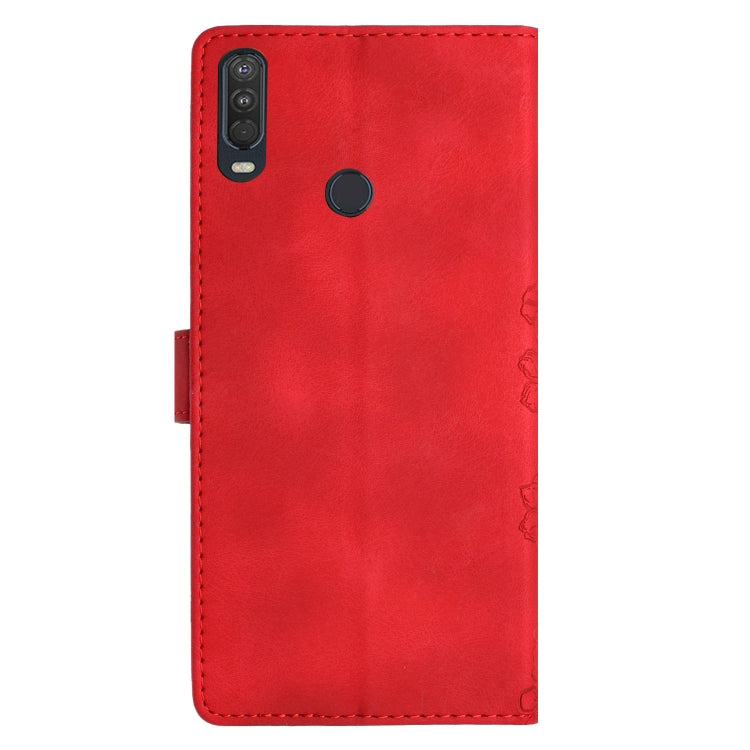 For Motorola One Action Cherry Blossom Butterfly Skin Feel Embossed PU Phone Case