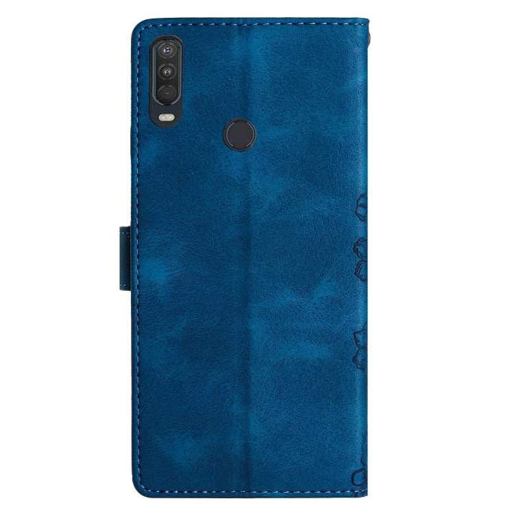 For Motorola One Action Cherry Blossom Butterfly Skin Feel Embossed PU Phone Case