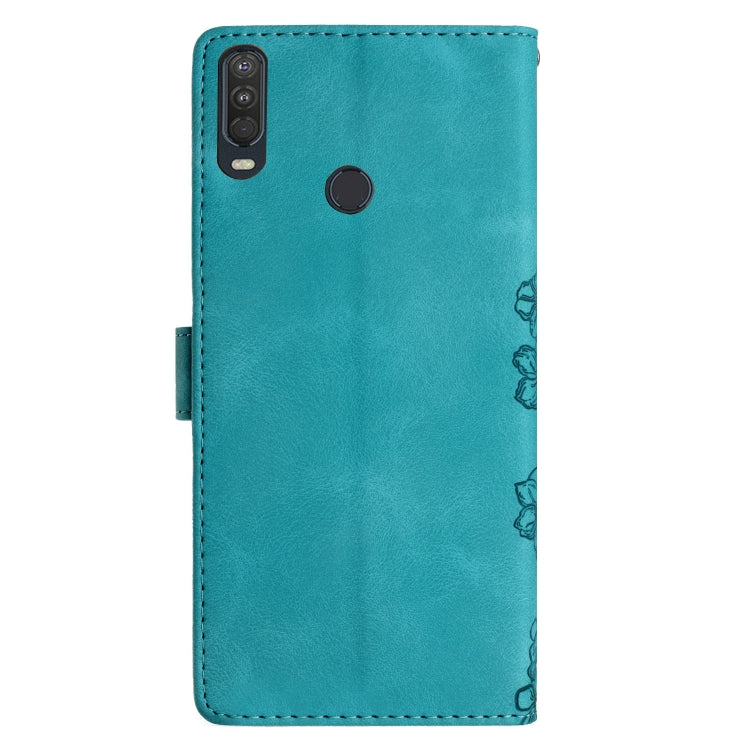 For Motorola One Action Cherry Blossom Butterfly Skin Feel Embossed PU Phone Case