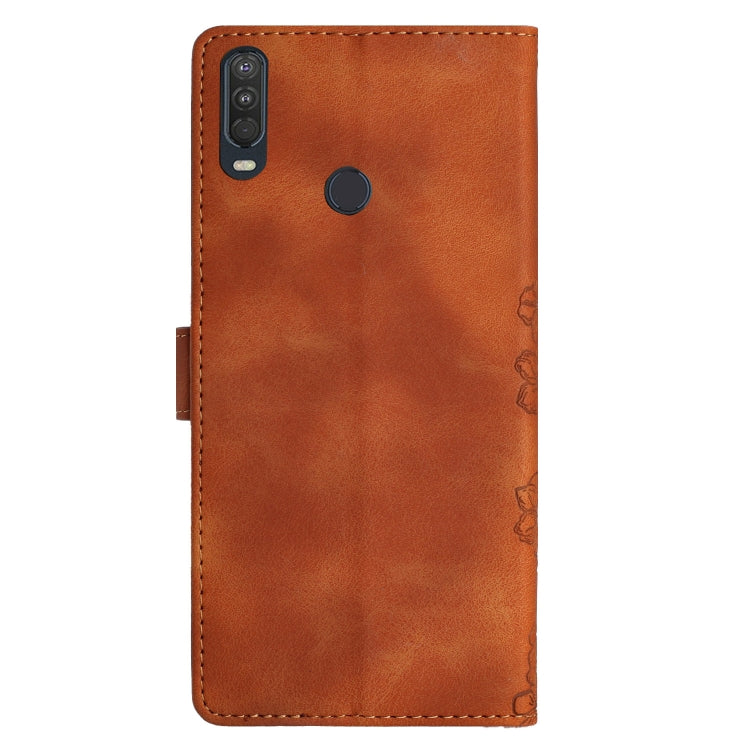 For Motorola One Action Cherry Blossom Butterfly Skin Feel Embossed PU Phone Case