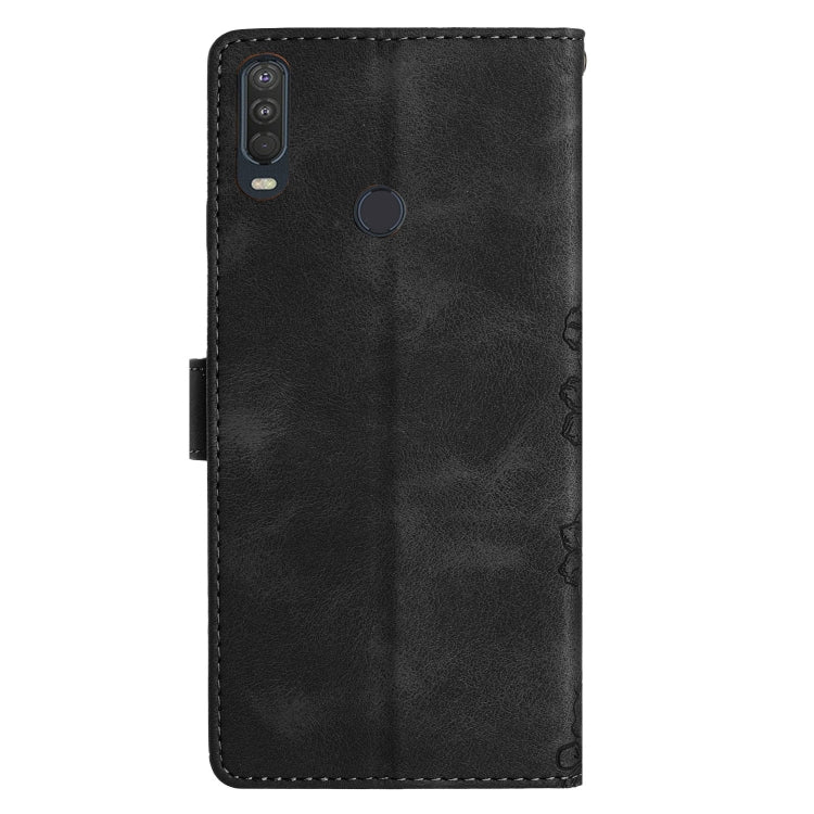 For Motorola One Action Cherry Blossom Butterfly Skin Feel Embossed PU Phone Case