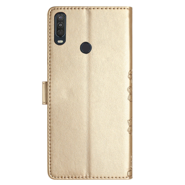 For Motorola One Action Cherry Blossom Butterfly Skin Feel Embossed PU Phone Case